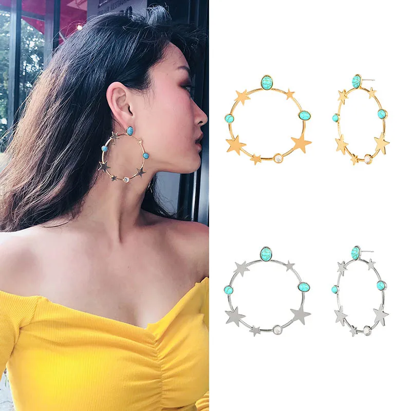 

1 Pair Women Lady Earrings Ear Stud Drop Round Pendant Stars Vintage Jewelry Gifts LXH
