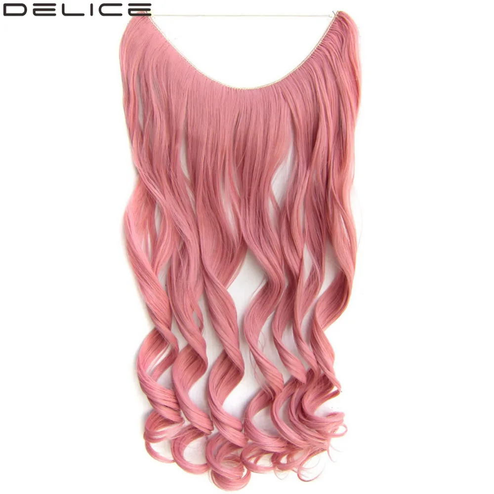 

DELICE 24" Women's Long Wavy Hair Extensions Invisible Fish Line Synthetic Curly Hairpiece 100g