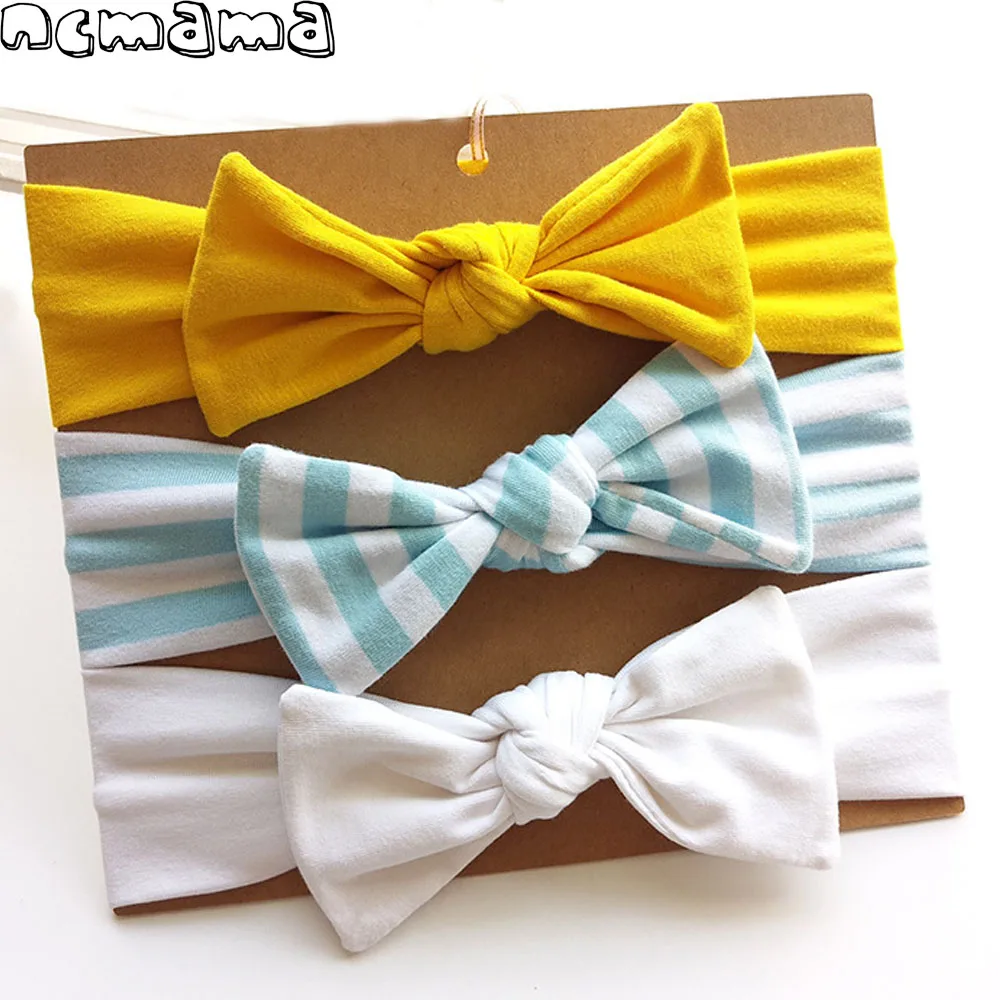 

3 Pcs/Set Girls Cotton Headbands Striped Bow Knot Headwrap Handmade Kids Stretchy Head Band Hair Accessories 2018 New Style
