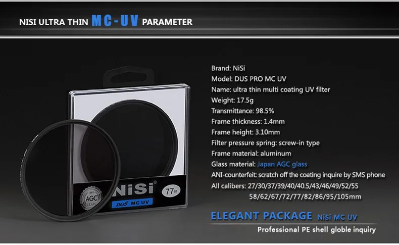 NiSi Slim MC УФ фильтр с многослойным 40,5 49 52 55 58 62 67 72 77 82 95 105 мм Профессиональный многослойным покрытием ультратонкий протектор для Камера объектив