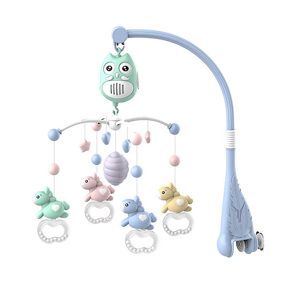 blue-1 Колокольчик для детской кроватки, музыкальные игрушки для новорожденных, подарок для детей, мультяшная сова, лошадь, дизайн, мобильное радио-няня, детская погремушка, кровать, кольцо, розовый - Цвет: blue-1
