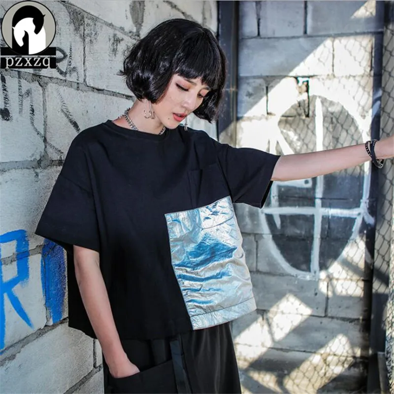 

2018 Women's New Loose Silver Stitching Short Paragraph Bat Sleeve Pullover Crop Tops Summer Beach Female Short-sleeved T-shirt