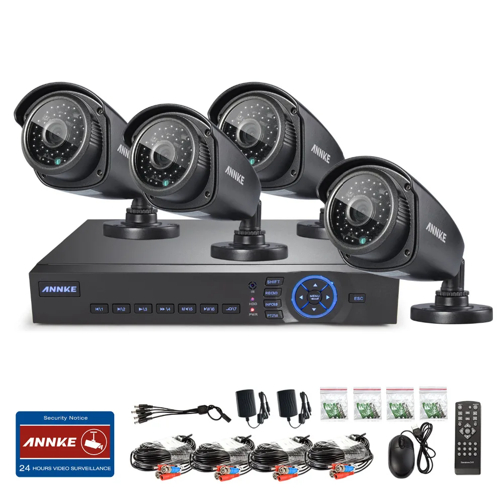  ANNKE 4CH AHD CCTV System 4PCS 720P 1.0 MP CCTV Camera IR Weatherproof Outdoor Home Security System Video Surveillance Kit 