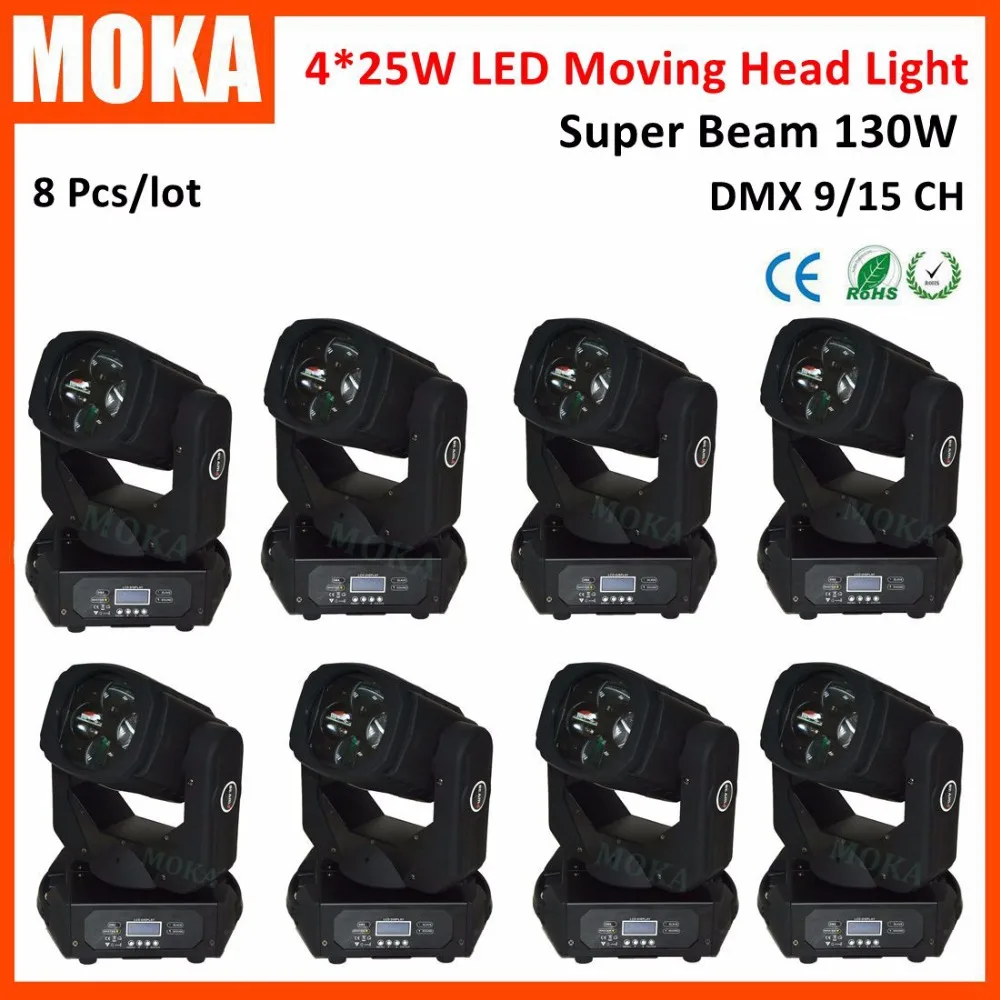 Светодио дный 8 шт./лот 4*25 Вт LED Moving головной свет зум с супер луч сценический эффект DMX управление RGBW 4in1 цвет professional dj оборудование