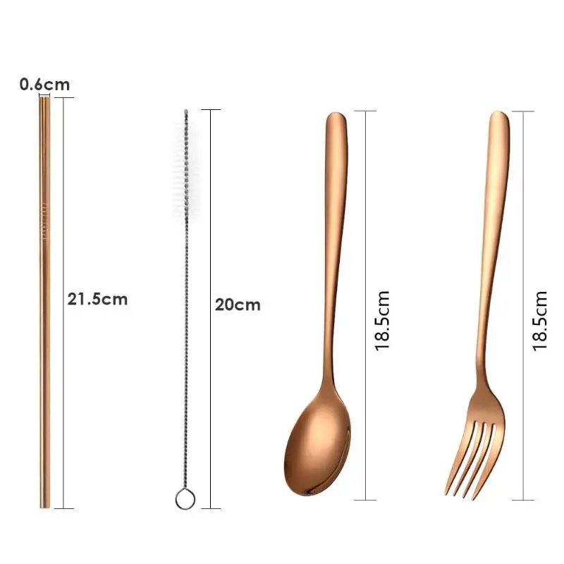 Reusable Outdoor Travel Tableware Set Choose High Quality 304 Stainless Steel High-Tech Process Straw Spoon Fork w/Pouch - Цвет: champagne