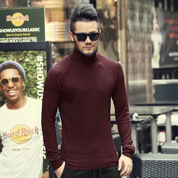 

2019 Mens new solid cotton high quality knitted pullovers men long sleeve turtleneck collar sweaters men slim autumn pullovers