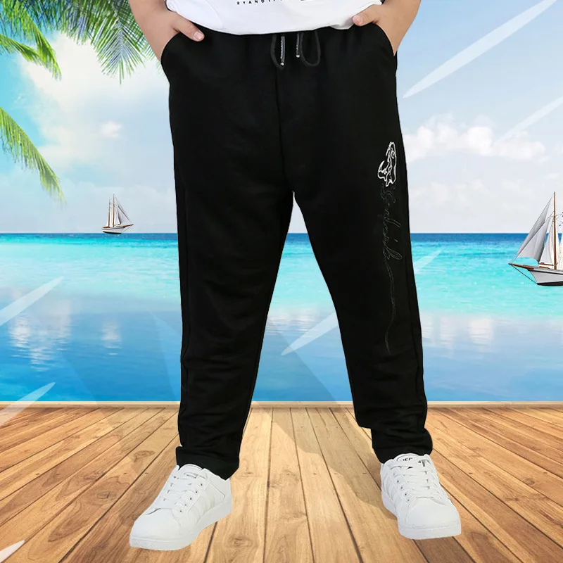 Casual Fat Boys Pants Summer Spring Plus Size Trousers for Children Teenage School Pure Black Long Pant Big Boys Clothes 12 14Y