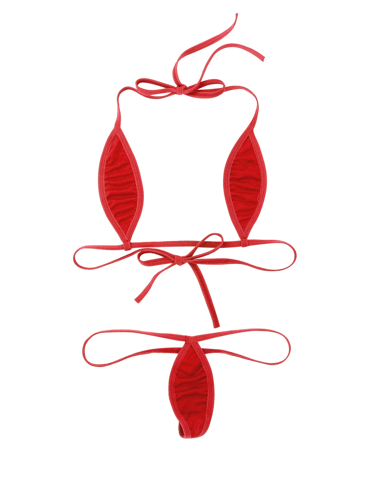 TiaoBug женский Двухсекционный мини микро-каплевидный сексуальный комплект бикини с бретелькой через шею самозавязывающийся бюстгальтер топ с стринги трусы купальник