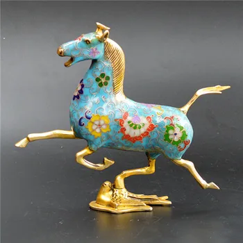 

China famous brass Cloisonne Pure hand horse stepping on a swallow statue