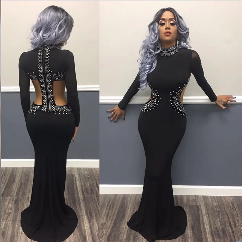 

Printing Turtleneck Zipper Formal Dress Women Elegant Pencil Long Sleeve Vintage Party Maxi Dresses Hollow Out Club Vestido