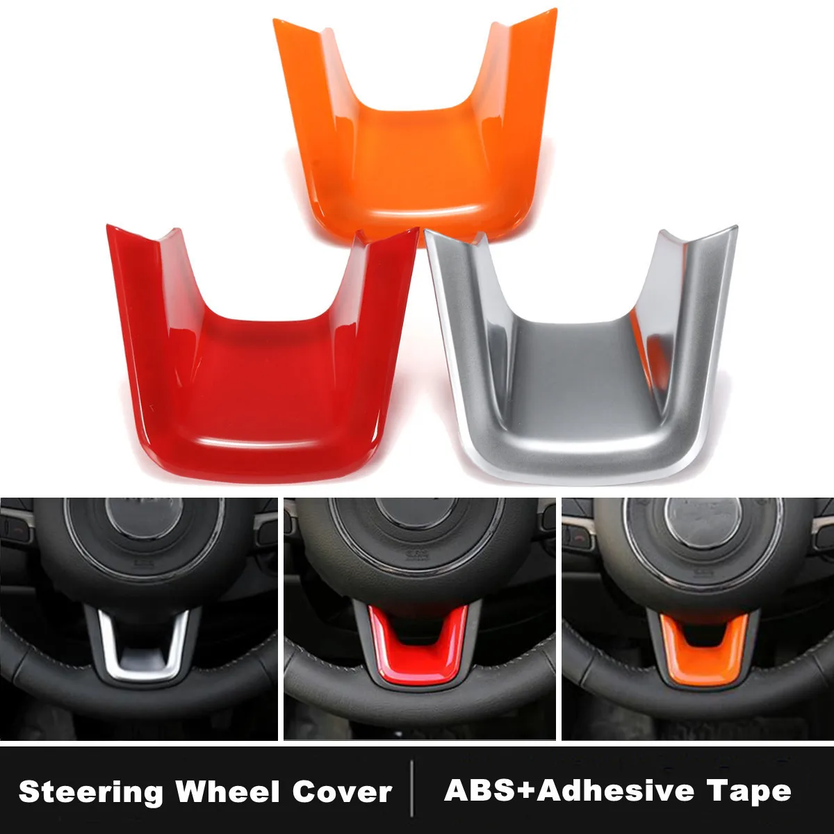 

1PC ABS Steering Wheel Decorative Cover Trims Sticker For Jeep Renegade 2015 2017 3 Colors Interior Accessiores