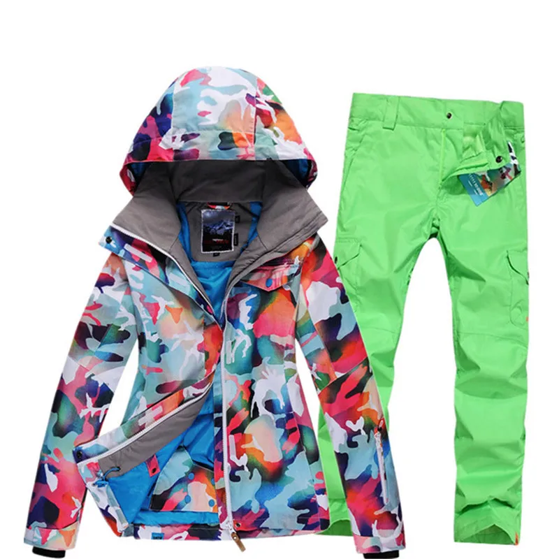 Брендовый лыжный костюм для женщин, теплые водонепроницаемые лыжные костюмы, комплект для женщин, уличные спортивные зимние пальто, сноуборд, зимние куртки и брюки - Цвет: 03