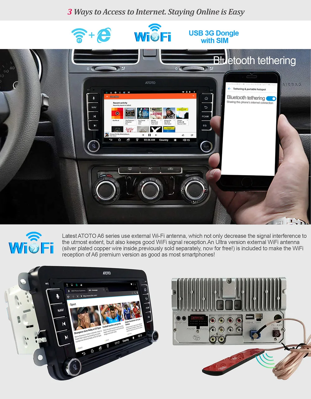 ATOTO A6 Android navegación GPS del coche estéreo/VW seleccionados Volkswagen y Skoda/2 * Bluetooth/Premium a6YVW710PB/Auto Radio Multimedia