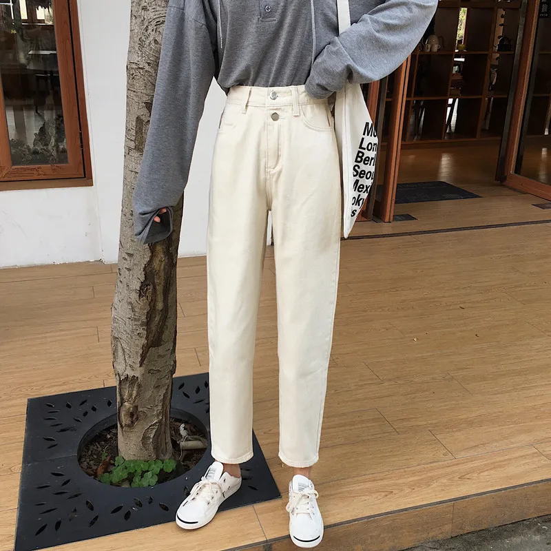 Джинсы женские на молнии карманы для отдыха прямые простые универсальные корейский стиль досуг повседневные джинсы женские Kawaii Мода