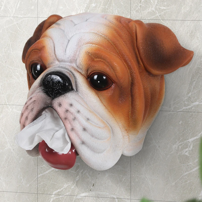 

Decorative Tissue Box Wall Mounted Hanging Bathroom Funny Animal Dog Head Canister Toilet Roll Paper Tissue Roll Toilet Holder