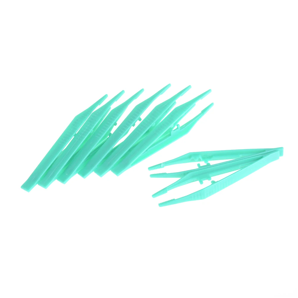 

10pcs/lot Green Color 4.2" Disposable Medical First Aid Tweezer Small Plastic Tweezers Hand Tools