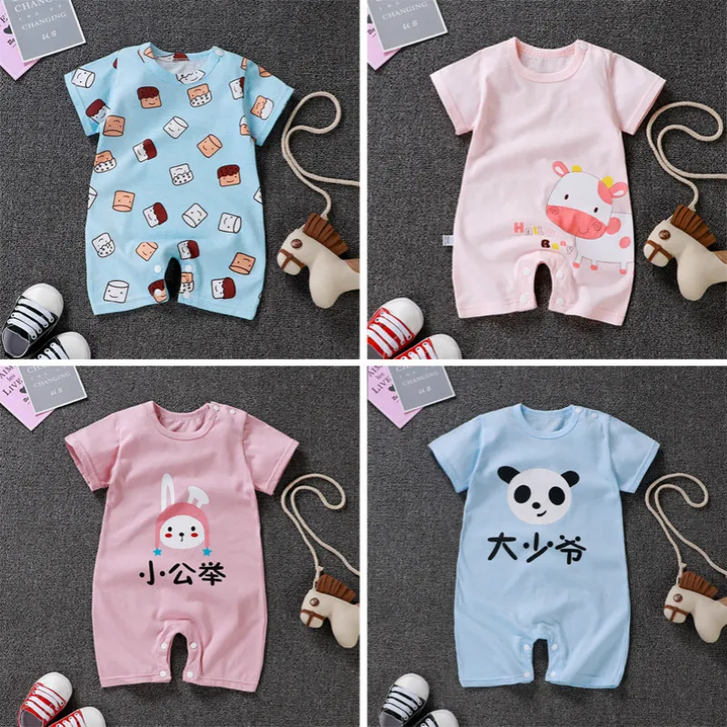 

2019 Baby Rompers Cotton Summer Short Sleeve Newborn Baby Clothes Blue Pink Kids Clothes Cartoon Bebe Infant Jumpsuits