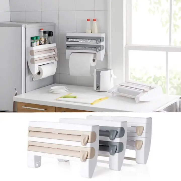 Wall Mount Kitchen Cling Film Storage Rack With Slicer Tissue Toilet