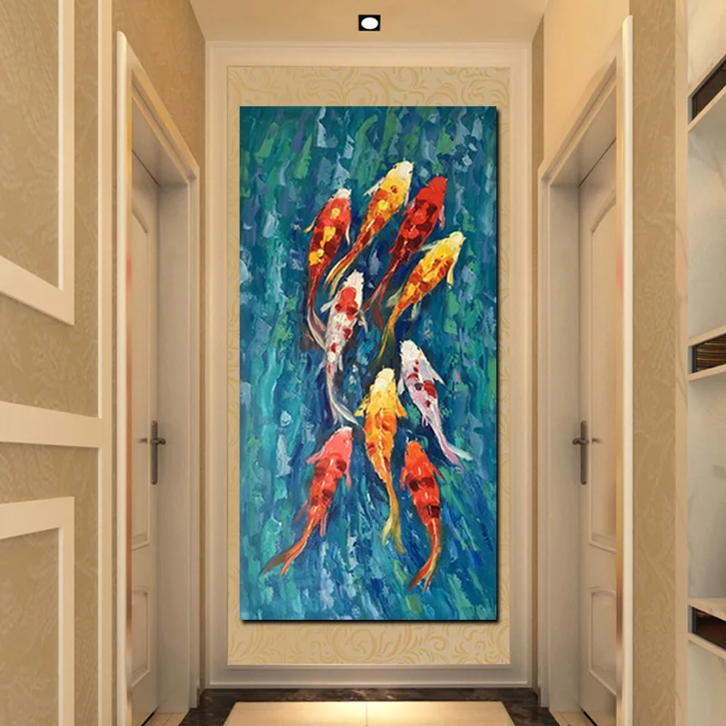 Wall Art Picture HD Print Chinese Abstract Nine Koi Fish Landscape Oil Painting on Canvas Poster For Living Room Modern Decor (3)