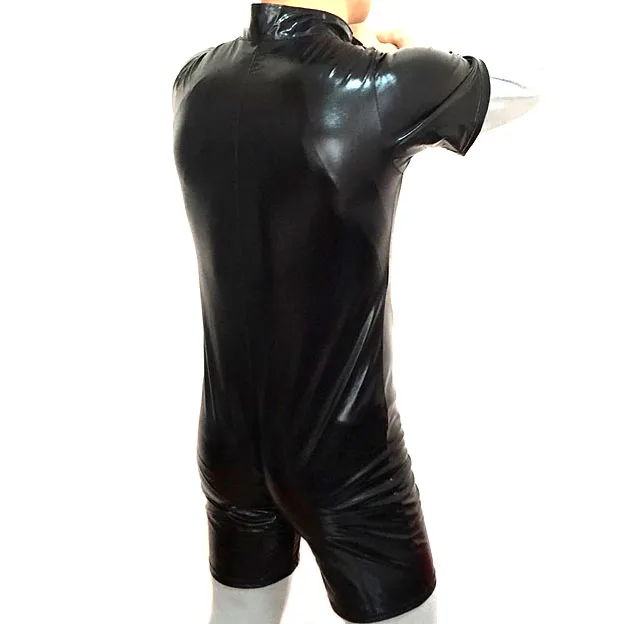 Черный для мужчин новинка ПВХ кожаный костюм Открыть промежность молния комбинезон s фетиш латекс Клубная одежда комбинезон рубашка с
