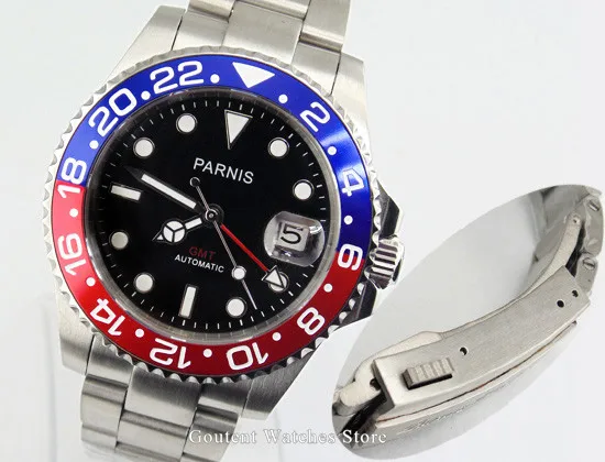 40 мм Parnis GMT механические часы светящиеся знаки сапфировое стекло, автоматические мужские часы