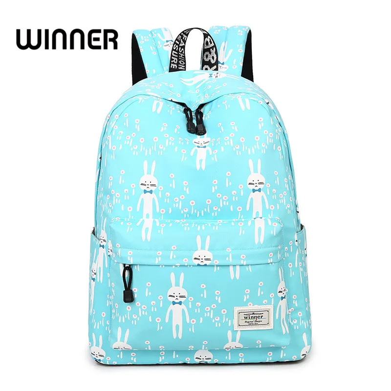 Women Backpack 2017 Fashion Cute Blue Rabbit Pattern Printing Large Capacity Girls Bookbag Korean Female Laptop
