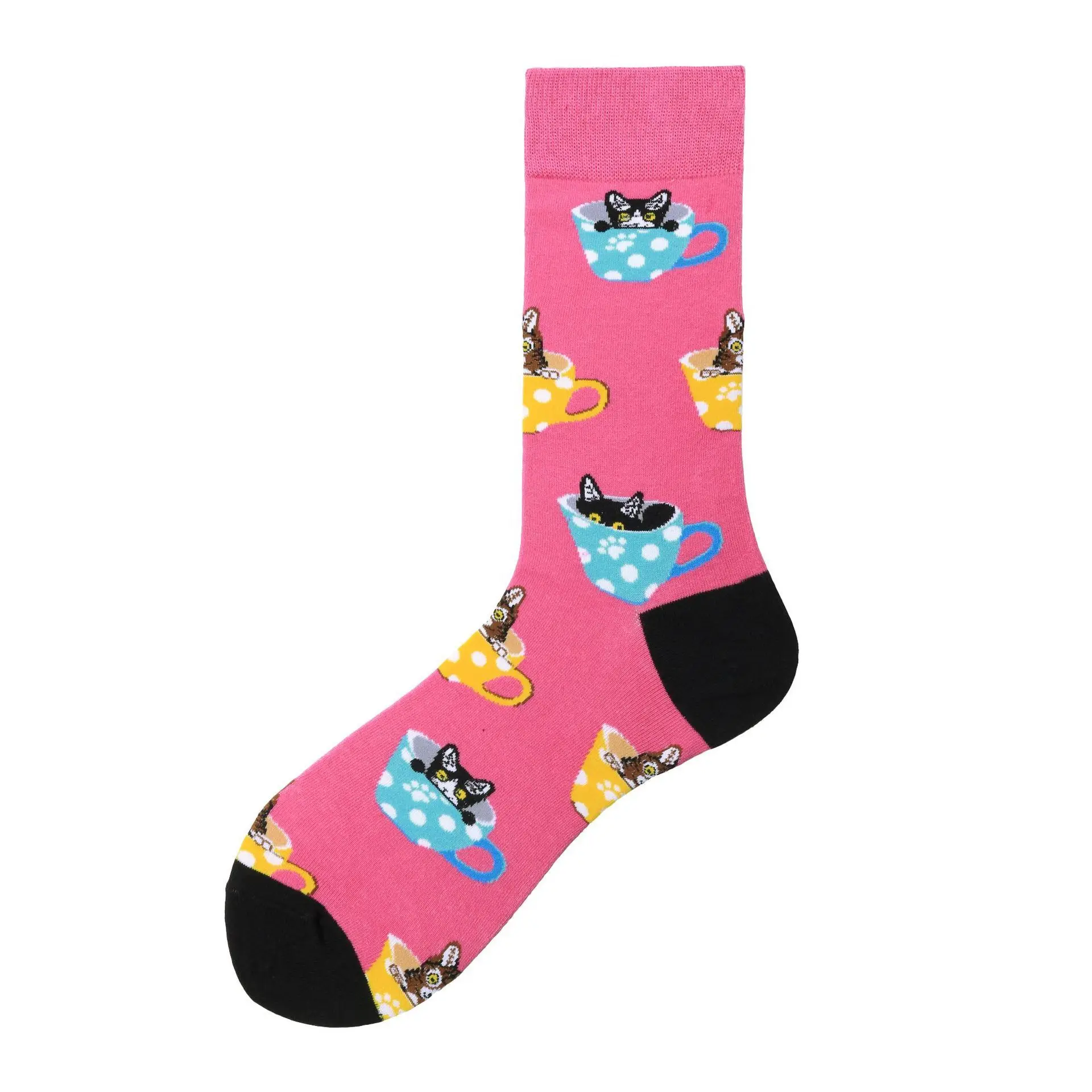 PEONFLY Harajuku Happy Men Socks Funny Colorful Cartoon Cat Monkey Guitar Pattern Novelty Sock Combed Cotton Funny Socks