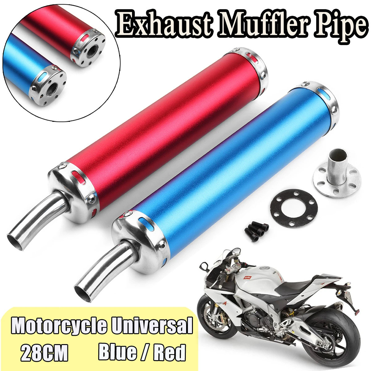 280mm Motorcycle Racing Blue Red Exhaust Muffler Pipe Silencer 2 Stroke blue/red