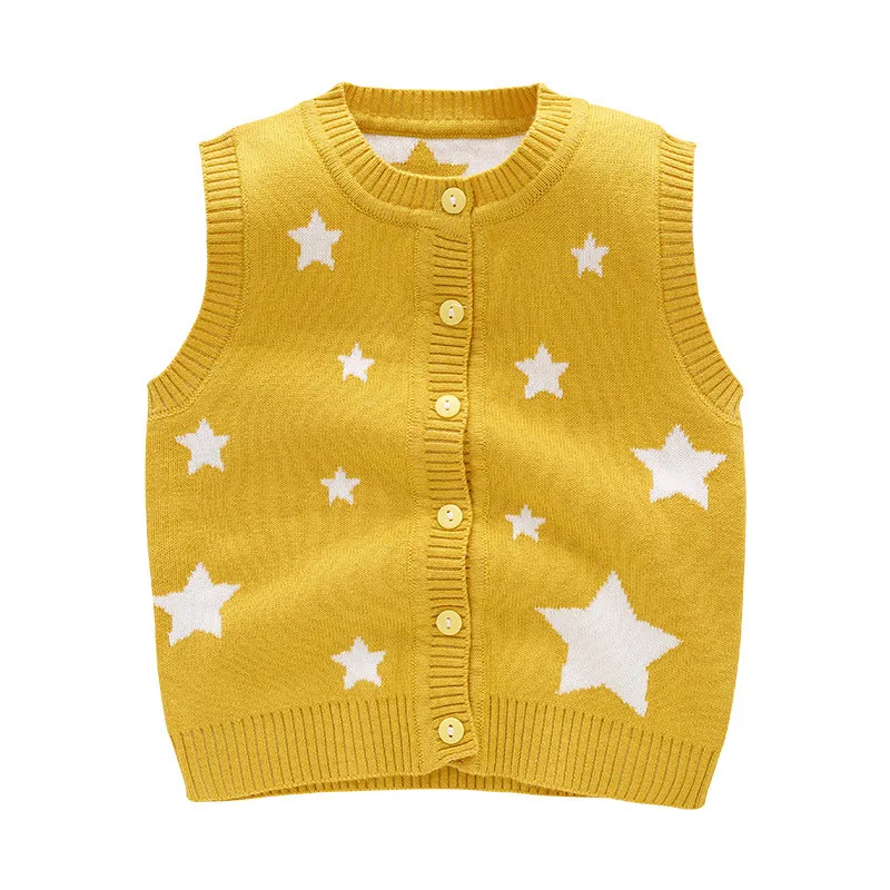 Stars Baby Sweater Vest Infant Kids Boys Girls Round Collar Button Closure Knit Outfit Coat Cotton Soft Comfortable for Spring (2)