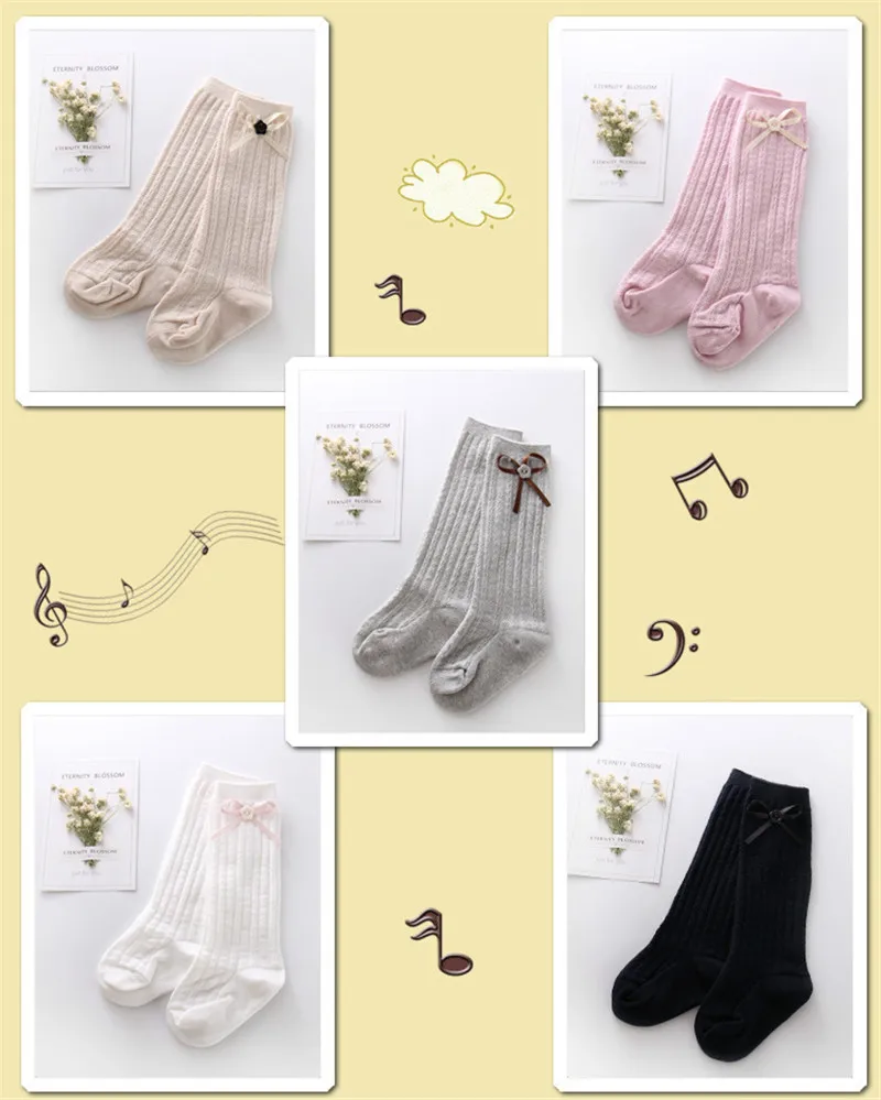 2017 New Fashion Baby Girl's Cotton Button Bowknot Stripes Tights Children Korean Tube Stockings Girl Long Socks Knee Sock Kids04