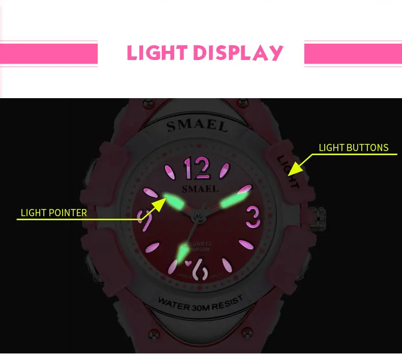 Для девочек на открытом воздухе SMAEL цифровые часы lcd ударопрочный Спорт для часы будильник 0616C дети 50 м водонепроницаемые наручные часы