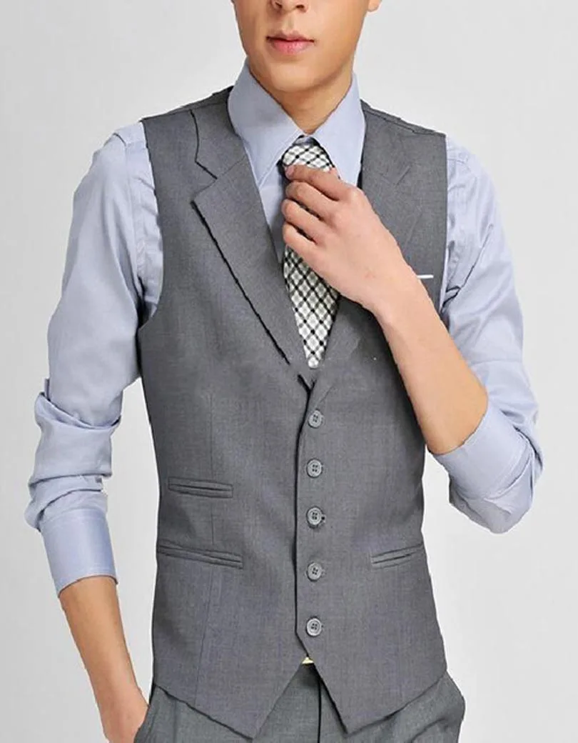 2018 Formal Grey Wool Men's Waistcoat New Arrival Fashion Groom Vests