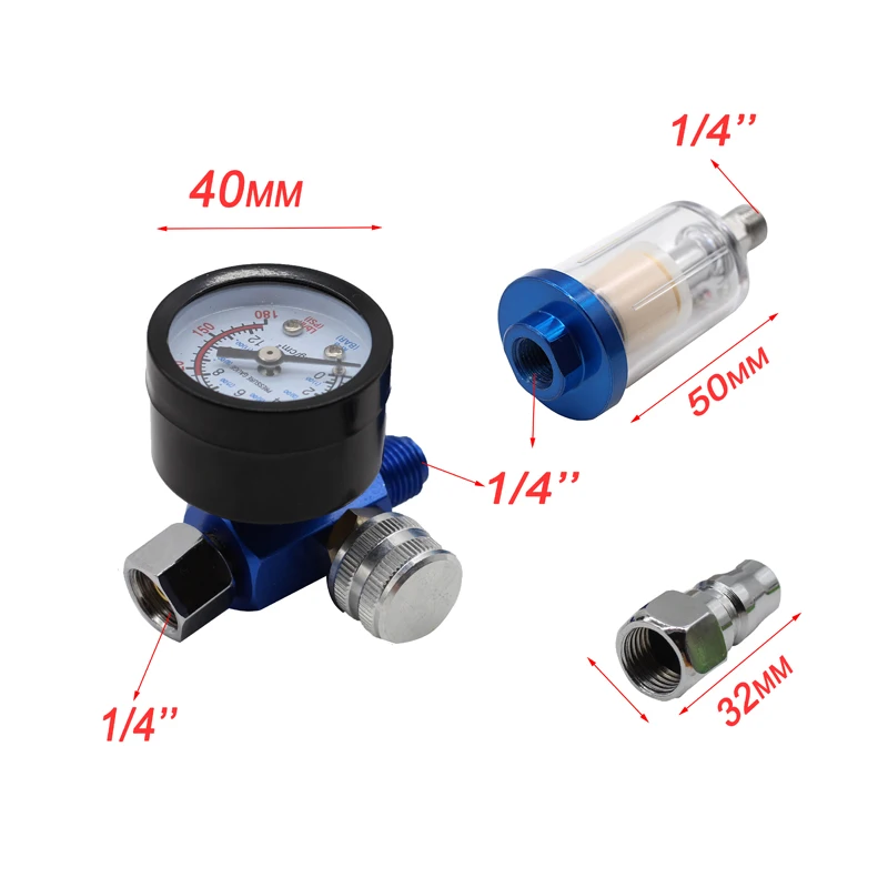 

1/4" Thread Scratch Mini Air Pressure Regulator Gauge Spray + In-Line Water Trap Filter Compressors Tools