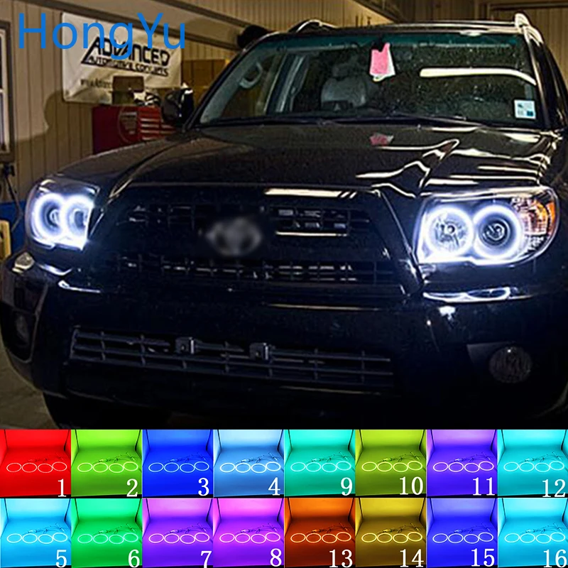 Latest Headlight Multi-color RGB LED Angel Eyes Halo Ring Eye DRL RF Remote Control for Toyota 4Runner 2006 - 2009 Accessories