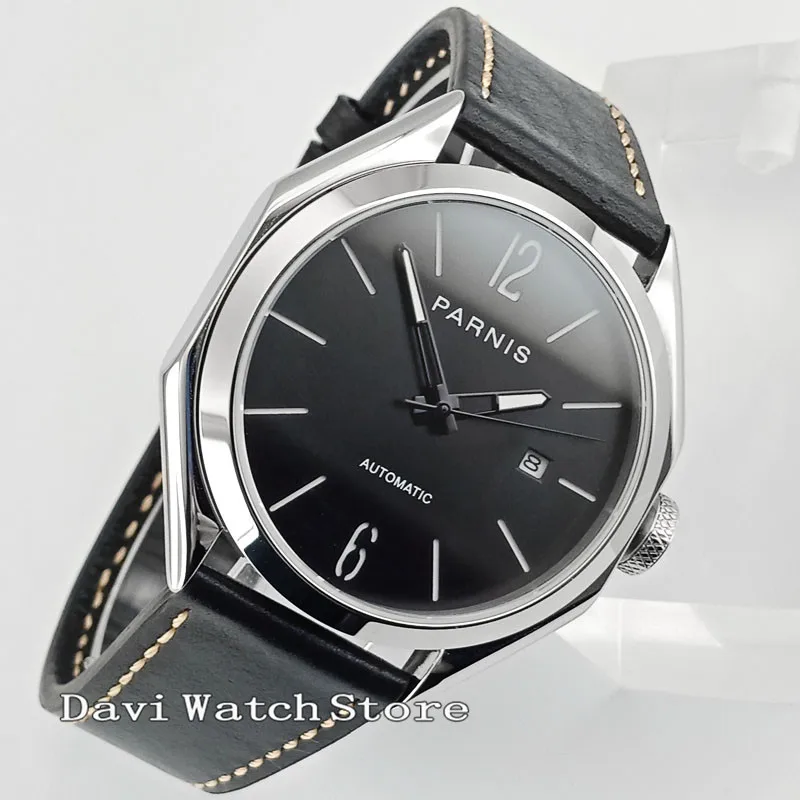 

43mm Parnis Black Dial Band Date Sapphire Crystal Miyota Automatic Men Watch 2769