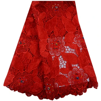 

Beaded African Lace Fabrics 5 Yard Red Guipure Lace Fabric 2018 High Quality African Cord Lace Fabric For Wedding Dresses 1016B