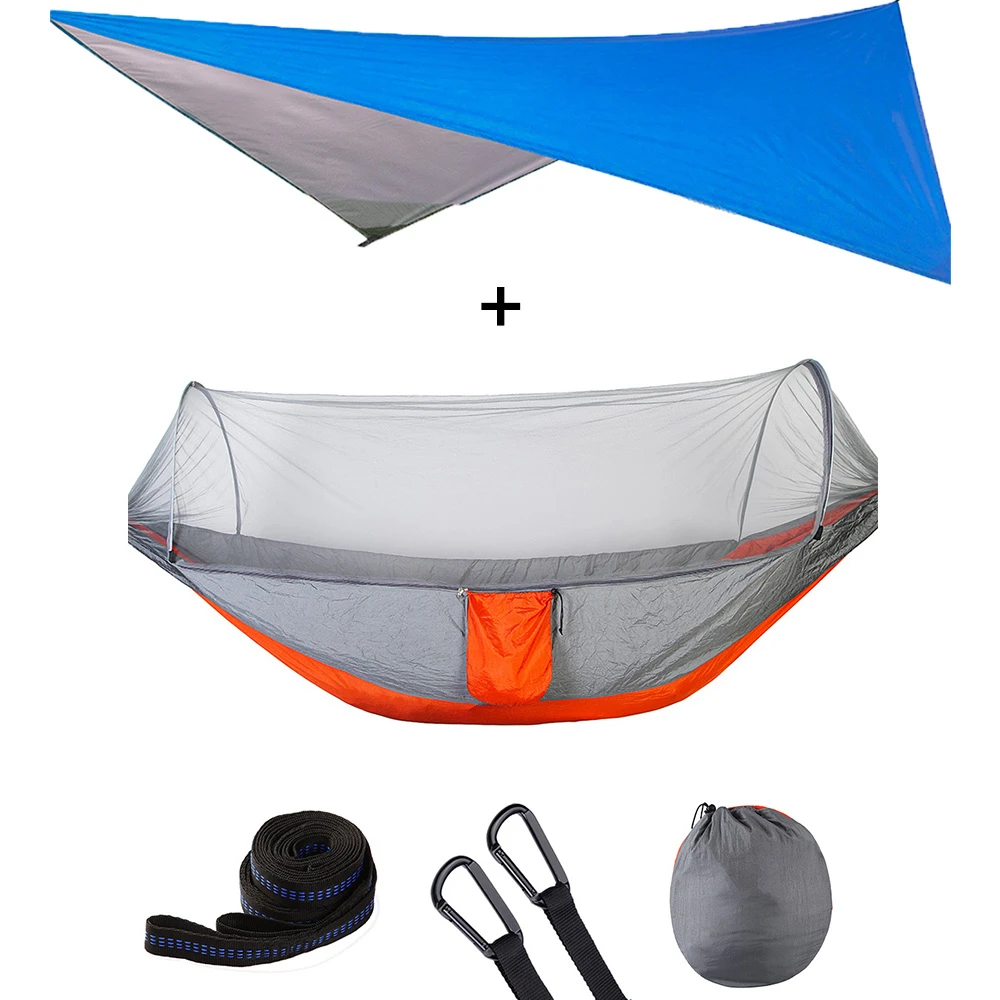 Camping Hammock with Mosquito Net and Rain Fly Portable Double Hammock with Bug Net and Tent Tarp Tree Straps for Travel Camping 