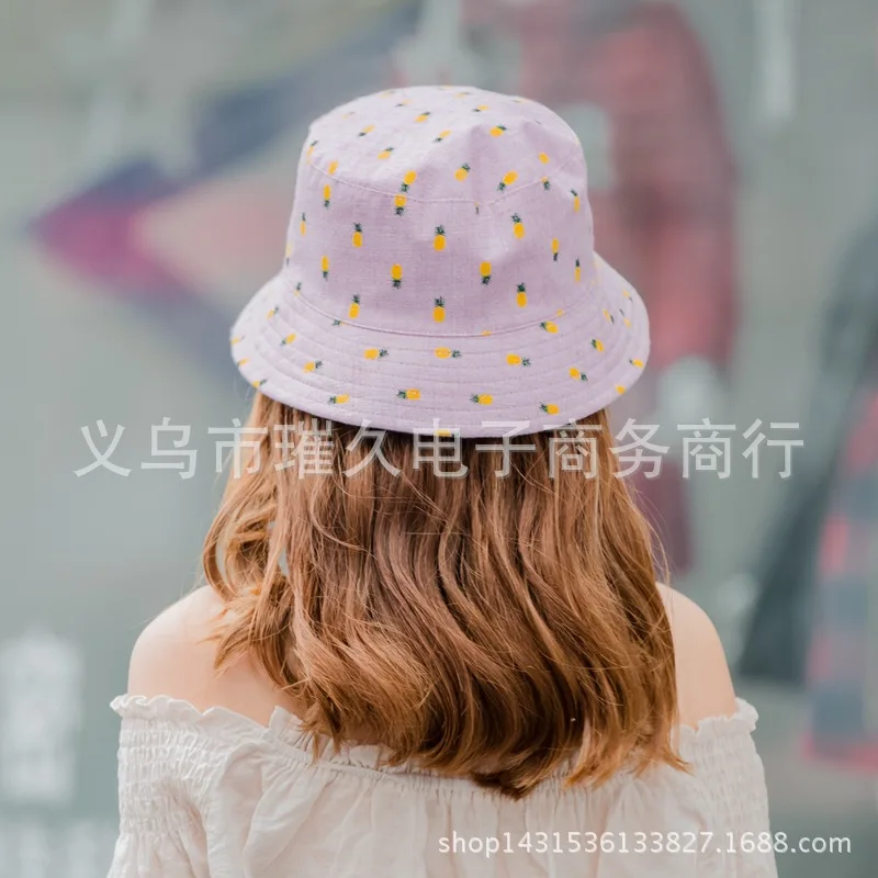 Ведро Шапки Для женщин с фруктовым принтом для отдыха солнцезащиты открытый весной Рыбацкая шляпа простой в Корейском стиле милые Для женщин s универсальные Chic