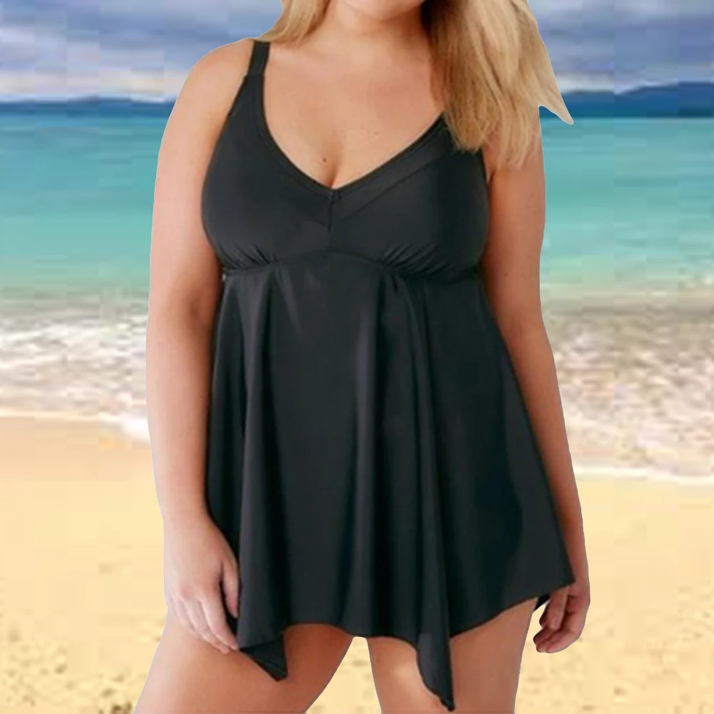 

Women Plus Size Swimsuit Tankini Set Push Up Padded Solid Swimwear Bathing Suit Black Swimsuit Women Bikini 2019