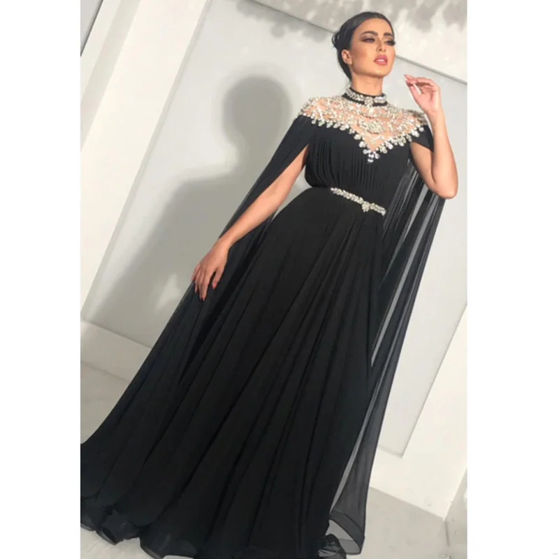2018-bling-a-line-evening-dresses-with-long-cape-high-neck-rhinestone-floor-length-plus-size-custom-made-sash-chiffon-prom-gowns