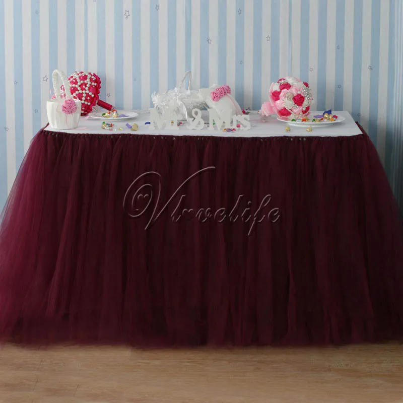 

100cm x 80cm Burgundy Tulle Tutu Table Skirts Tableware for Wedding Party Baby Shower Birthday Xmas Table Decor