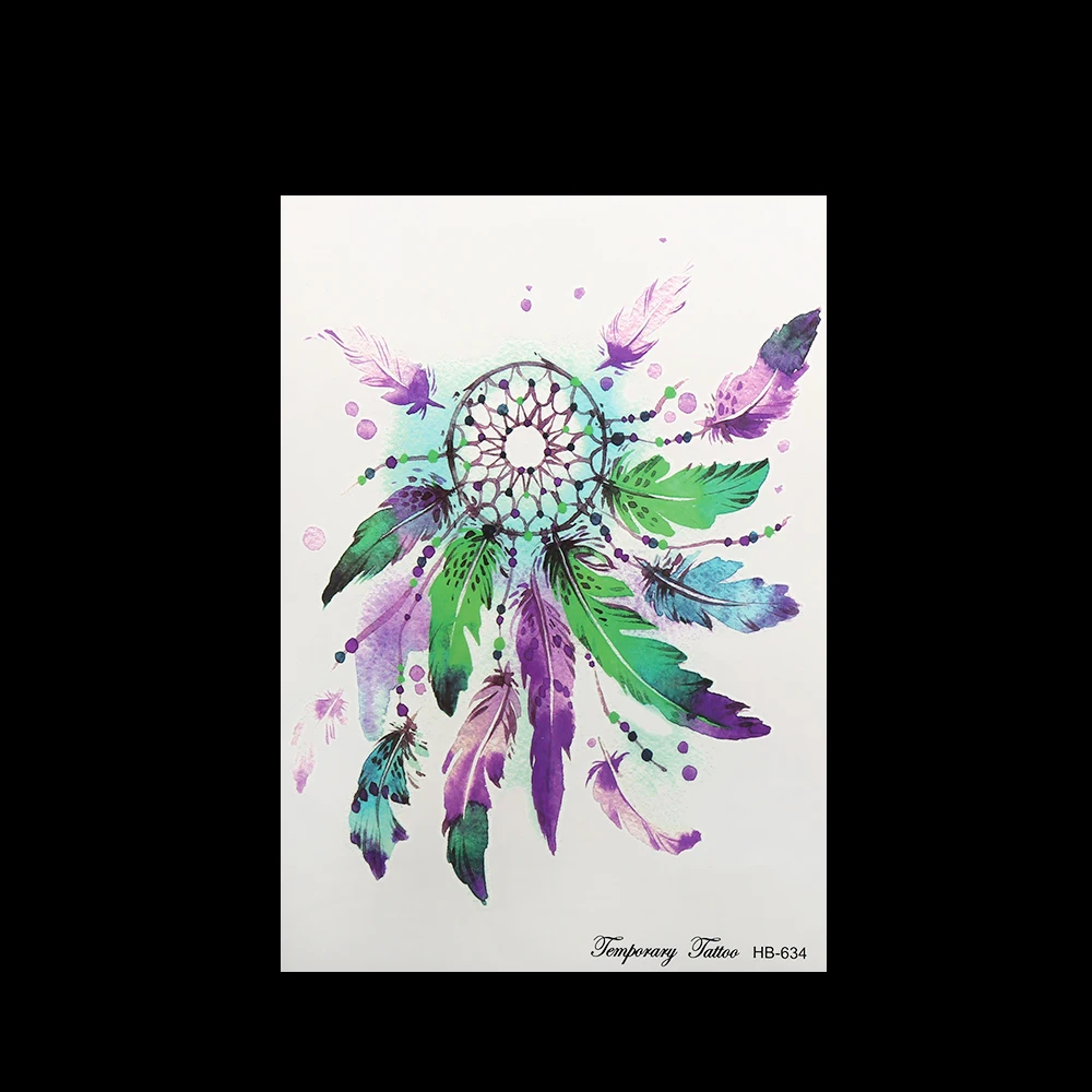 1 Fogli FAI DA TE Piuma Colorata Campanelli eolici Tatuaggio Temporaneo Sogno Catcher Tatuaggio Disegni Della Decal ania Impermeabile Corpo Tatuaggio