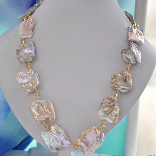 

FREE SHIPPING>>>@ NO2425 PINK LAVENDER BAROQUE KESHI REBORN PEARL citrine NECKLACE new