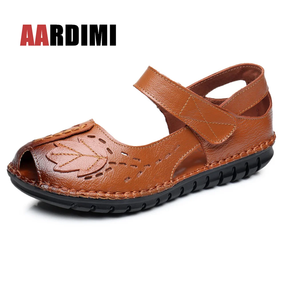 AARDIMI 100% Натуральная кожаные сандалии на плоской подошве женские летние