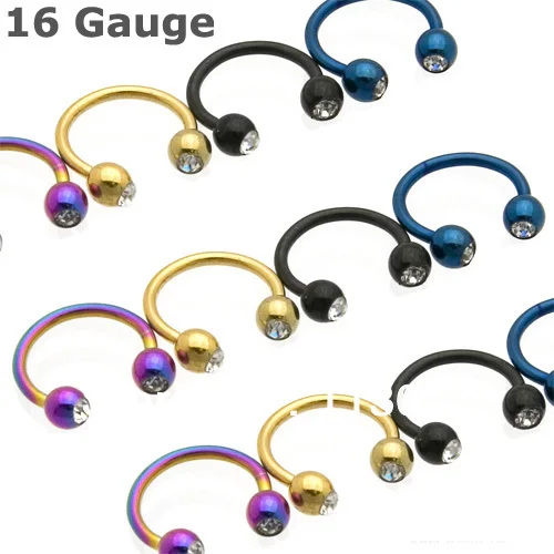 Body Jewelry Anium Anodized 16 Gauge Horseshoe Circular Stud Body Jewelry Anium Anodized 16 Gauge Horseshoe Circular Stud Earrings Barbell With Two Clear Jewel 1 2 8 3mm In From