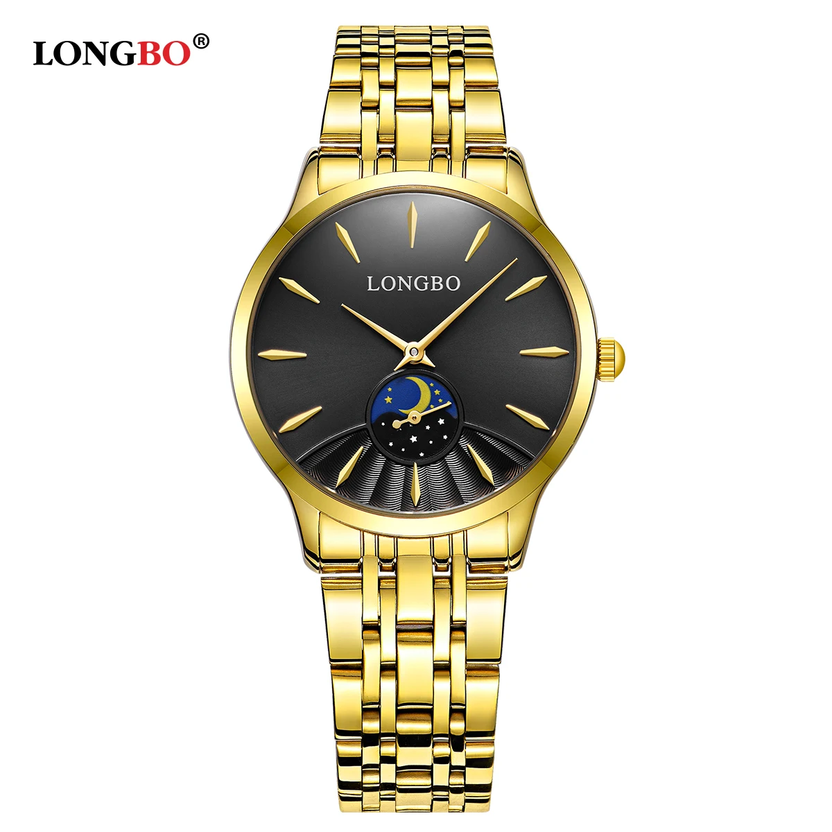 Gold Black Women Бренд LONGBO, водонепроницаемые повседневные часы для влюбленных, модные часы с ремешком из нержавеющей стали, простые мужские и женские часы, Классические парные наручные часы 80306 - Цвет: Gold Black Women