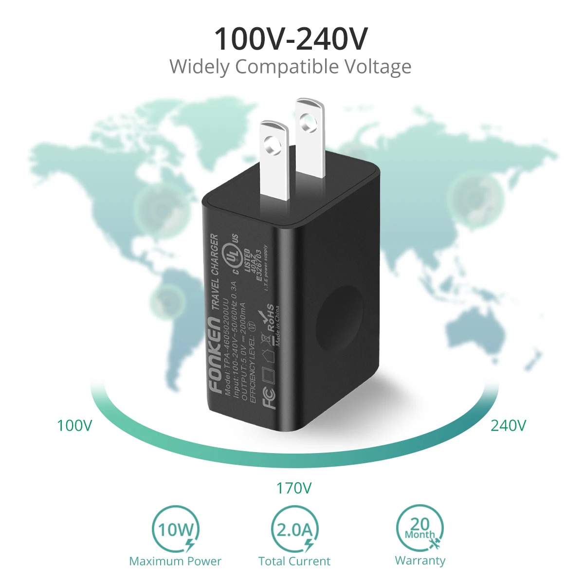 FONKEN 5V 2A USB зарядное устройство UL сертифицированный универсальный адаптер для телефона Android Мобильный аккумулятор Quck зарядка планшет IP камера источник питания