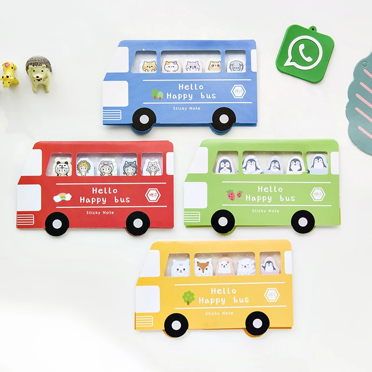 

24pcs Kawaii School bus memo pad sticky note Cute forest animal Diary sticker bookmarks Office supplies material escolar 01930