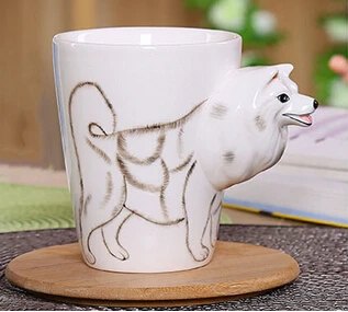 CFen A's керамическая кружка для кофе, молока, чая, кружка 3D в форме животного, ручная роспись, животные, кружка, подарки на день рождения - Цвет: Samoyed