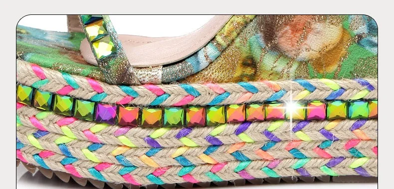 33_2016 Summer New Fashion Rhinestone High Heel Open Toe Sandals Casual Bohemian Wedge Elegant Shoes For Ladies High Quality